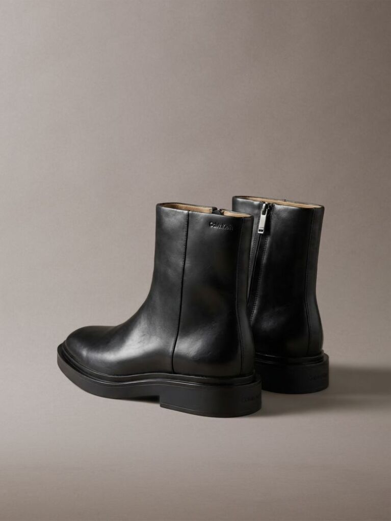 Black Leather Zip Ankle Boots  Men