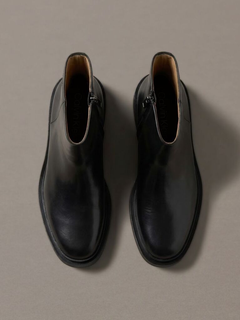 Black Leather Zip Ankle Boots  Men