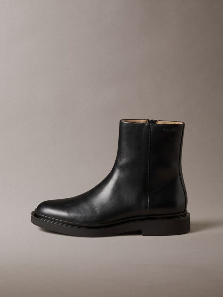 Black Leather Zip Ankle Boots  Men