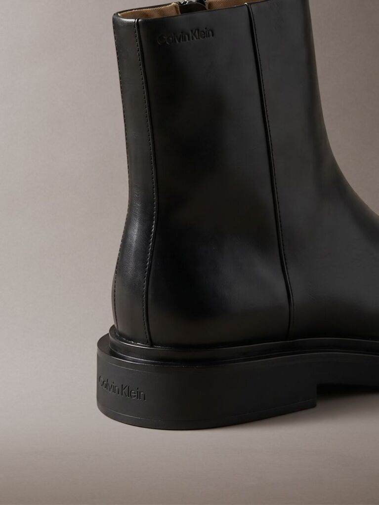 Black Leather Zip Ankle Boots  Men