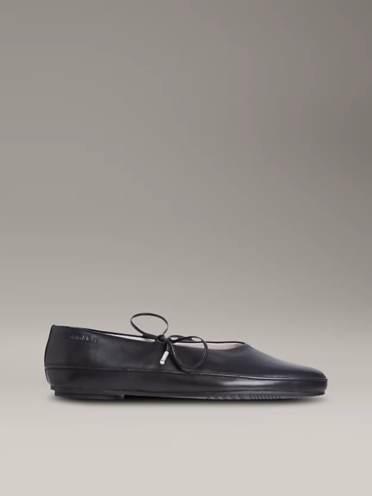 Black Leather Mary Jane Ballerinas  Women