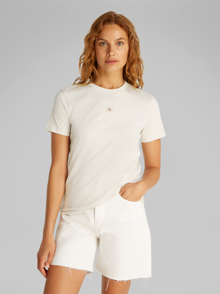 White Woven Label Regular T-Shirt  Women