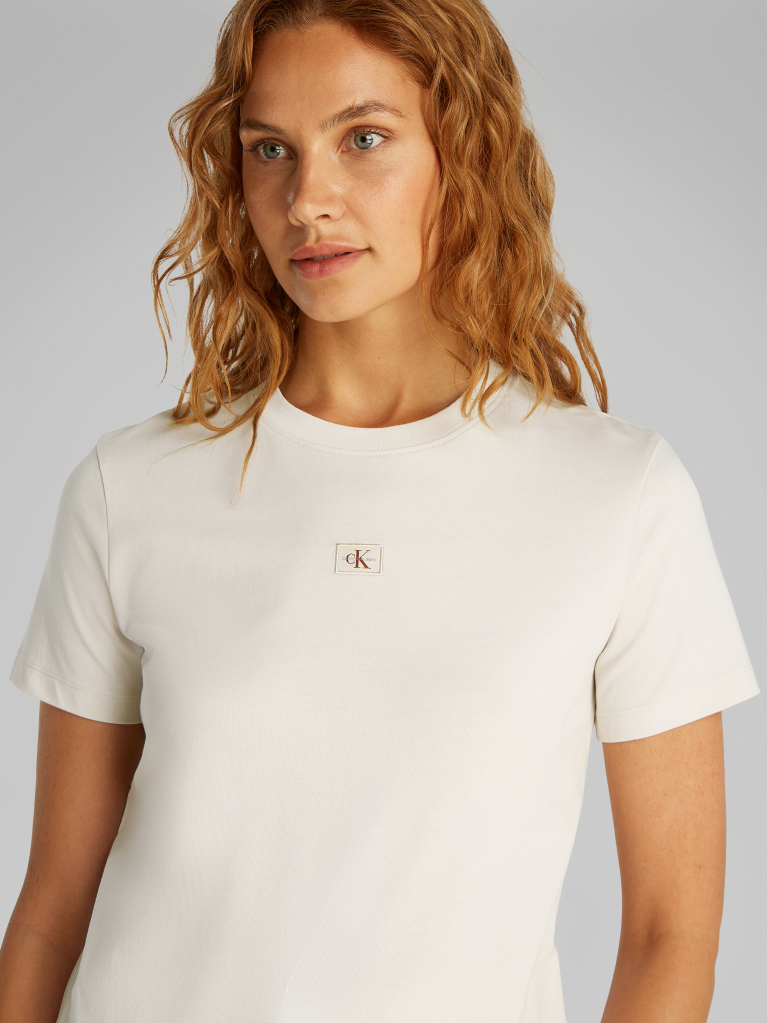 White Woven Label Regular T-Shirt  Women