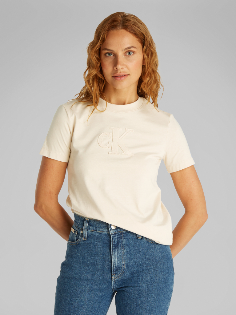 Μπεζ T-Shirt Σε Κανονική Γραμμή  Γυναίκα