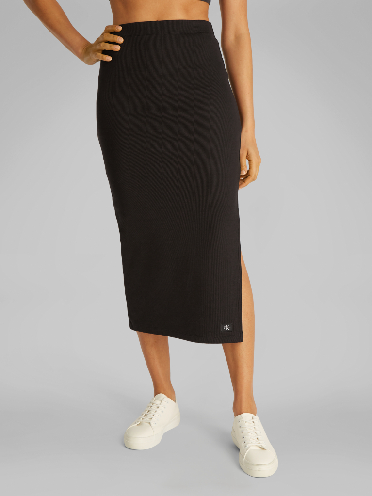 Black Woven Label Rib Skirt  Women