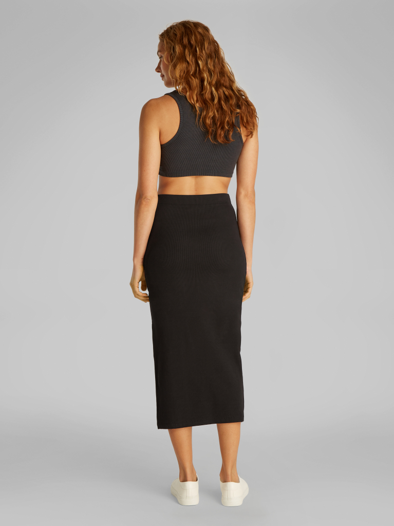 Black Woven Label Rib Skirt  Women
