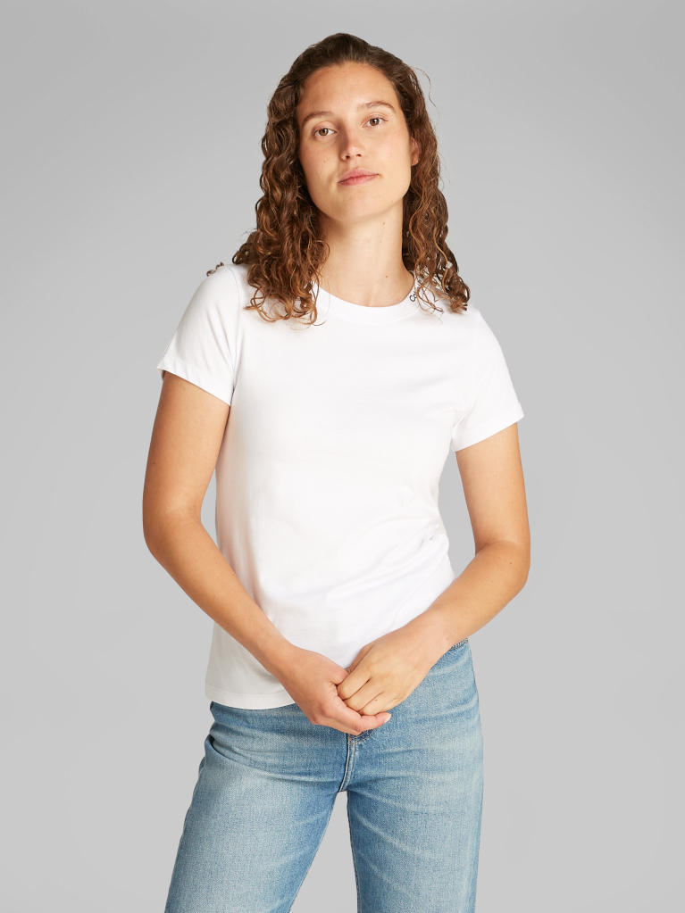 White Slim Logo Collar T-shirt  Women