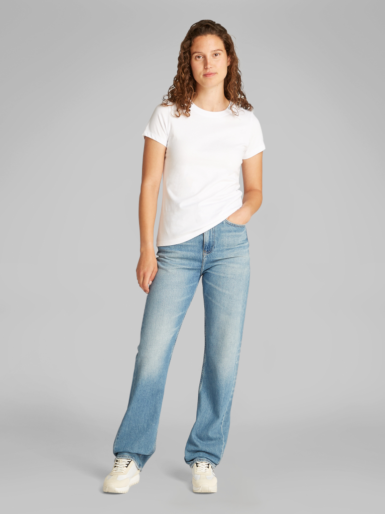 White Slim Logo Collar T-shirt  Women
