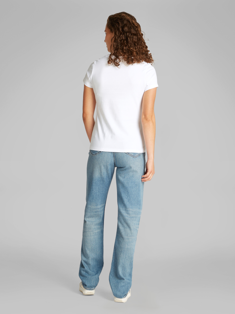 White Slim Logo Collar T-shirt  Women