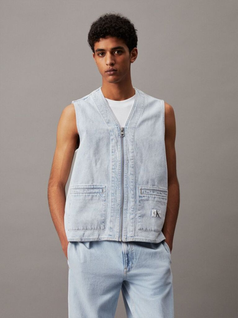 Denim Denim Zip Up Vest  Men