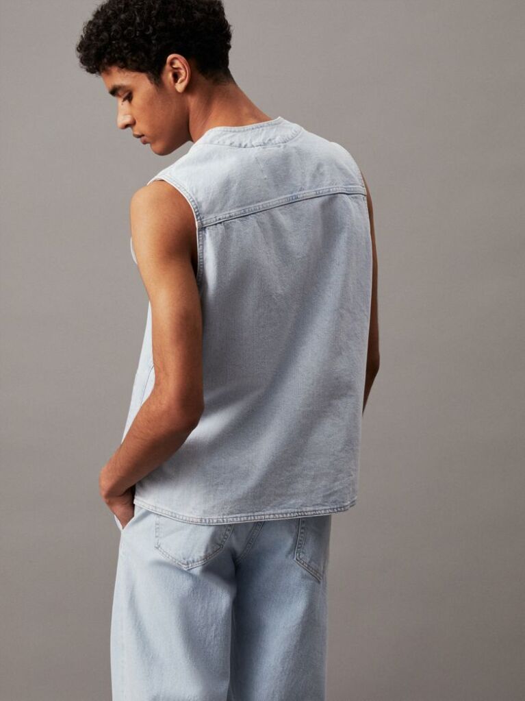 Denim Denim Zip Up Vest  Men