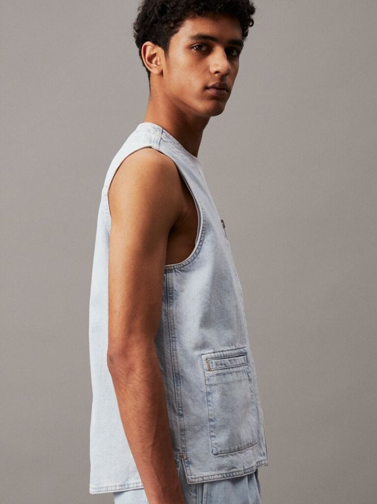 Denim Denim Zip Up Vest  Men