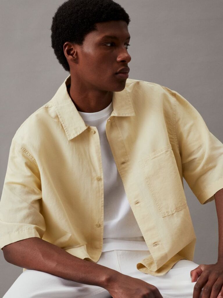 Green Linen Cotton Short Sleeve Shirt  Men
