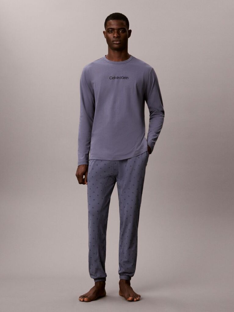 Grey Pure Cotton Long Sleeve Pyjama Set  Men