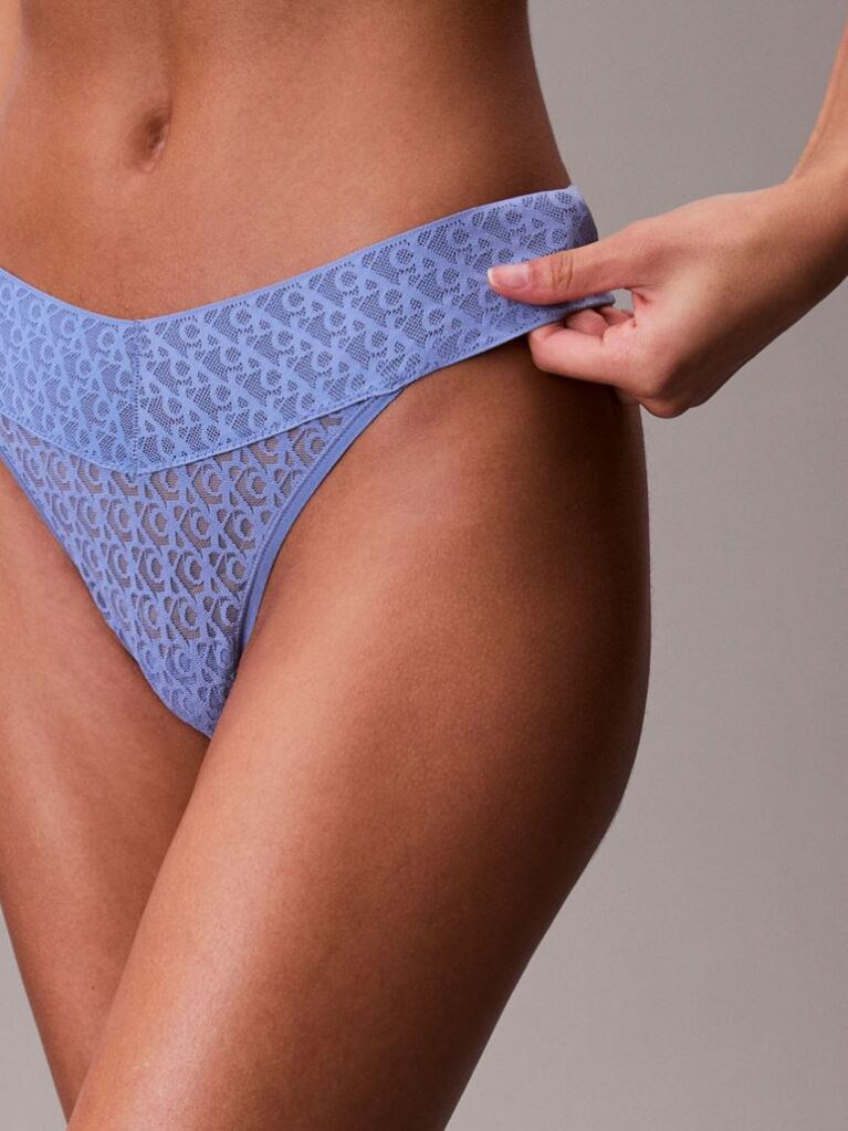 Blue Low Rise Thong - Icon Logo Lace  Women