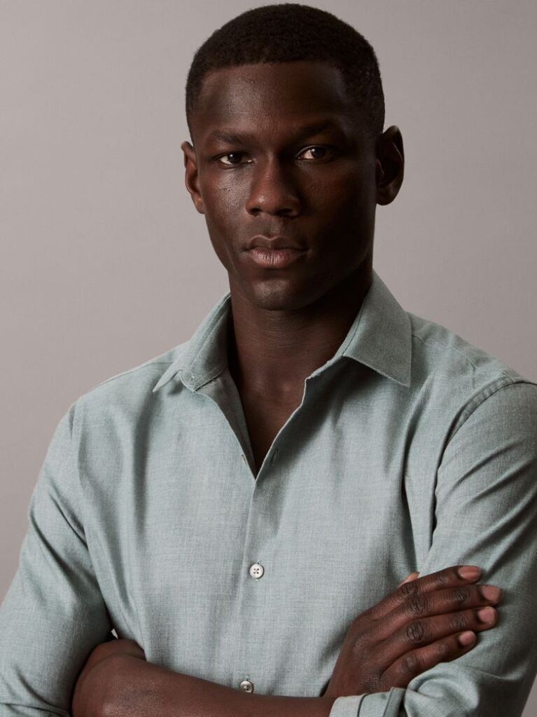 Green Slim Comfort Cotton Melange Shirt  Men