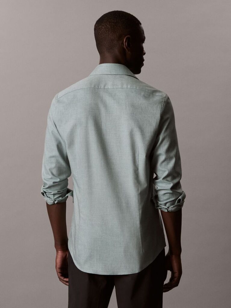 Green Slim Comfort Cotton Melange Shirt  Men