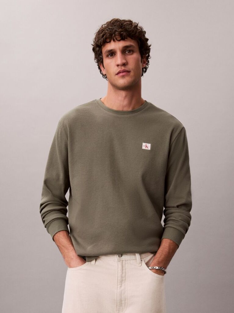 Green Long Sleeve Waffle T-shirt  Men