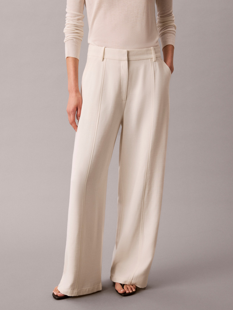 White Textured Shine Trousers  Women