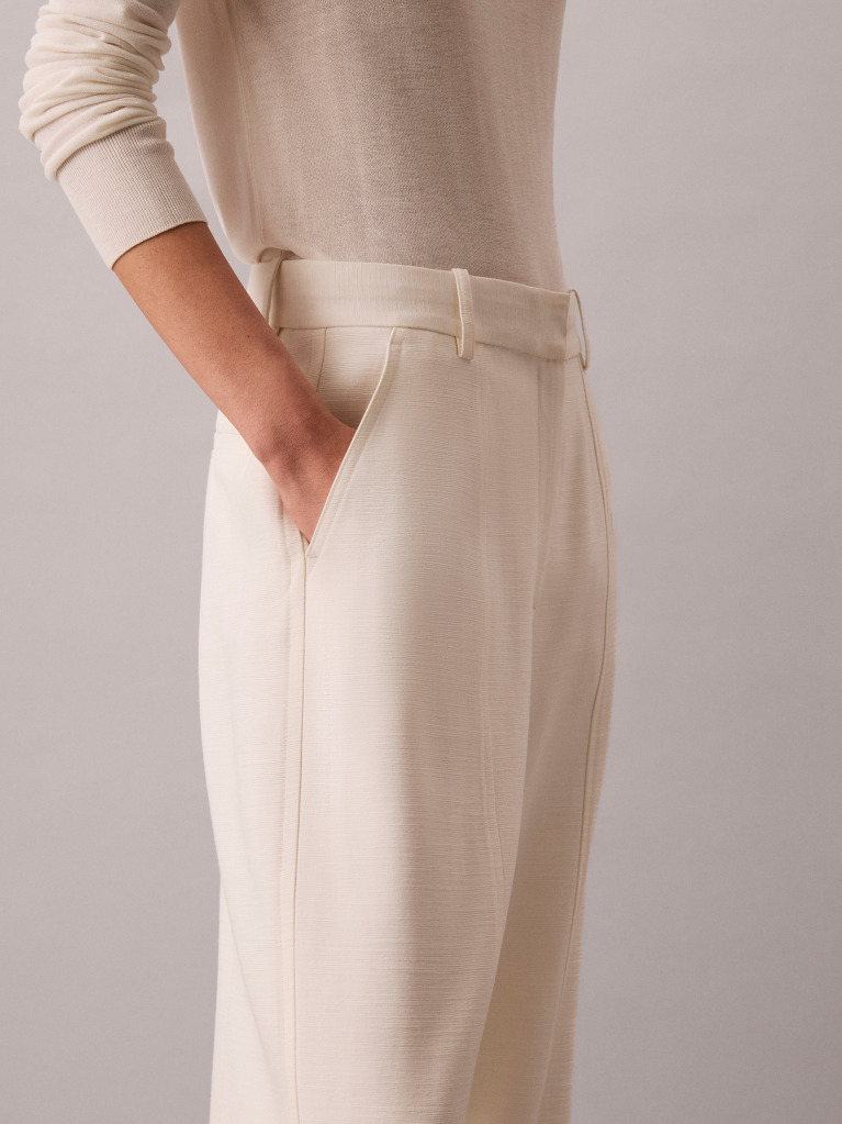 White Textured Shine Trousers  Women