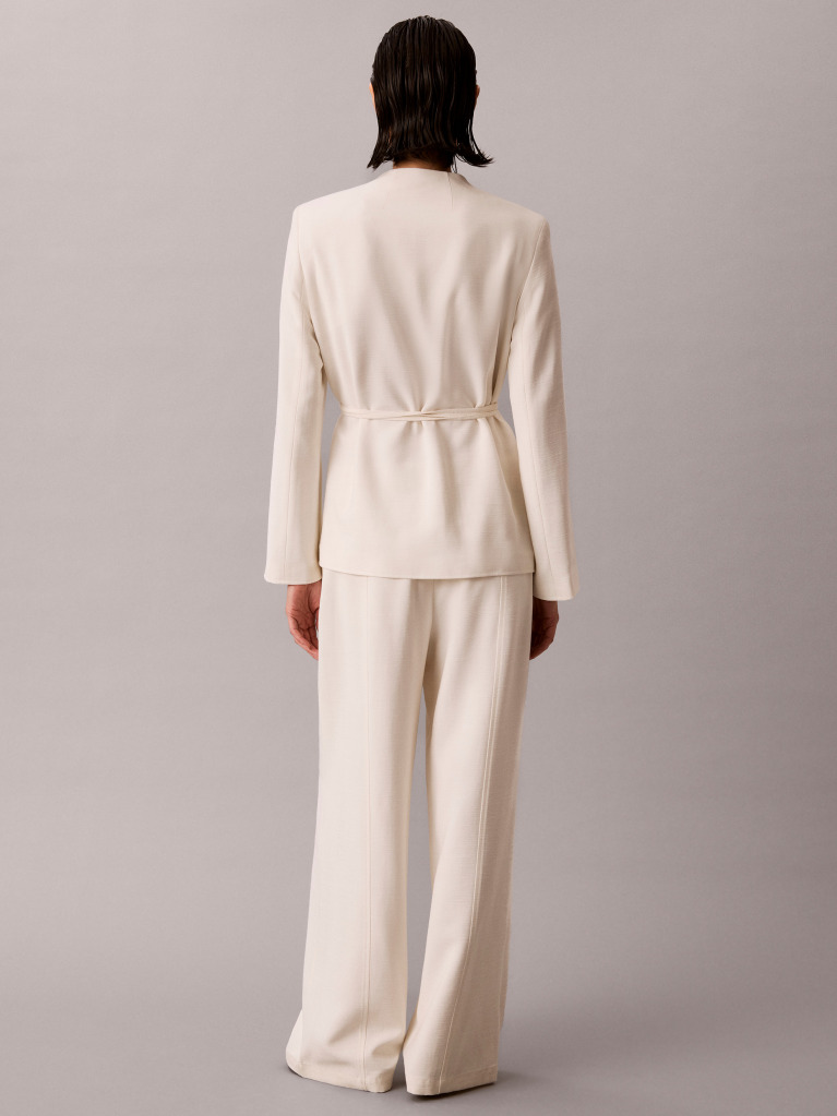White Textured Shine Trousers  Women