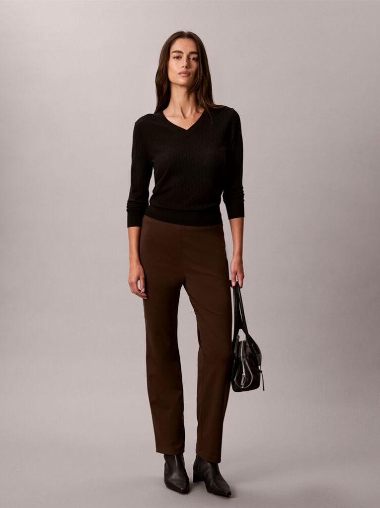 Brown Logo Plaque Straight Leg Trousers  Women