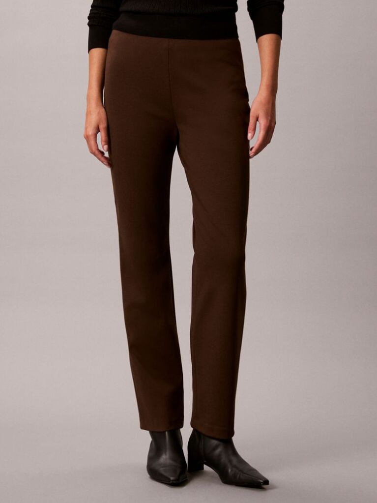 Brown Logo Plaque Straight Leg Trousers  Women
