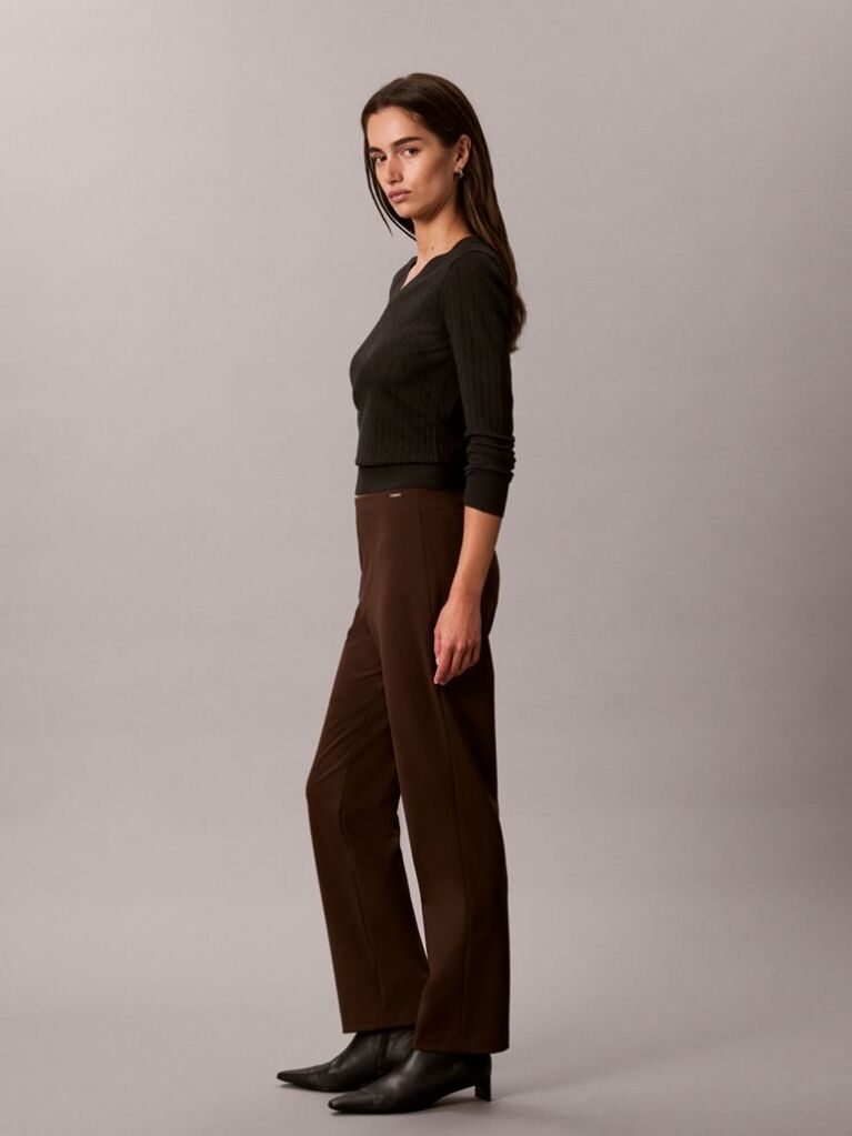 Brown Logo Plaque Straight Leg Trousers  Women