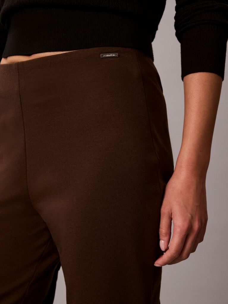 Brown Logo Plaque Straight Leg Trousers  Women