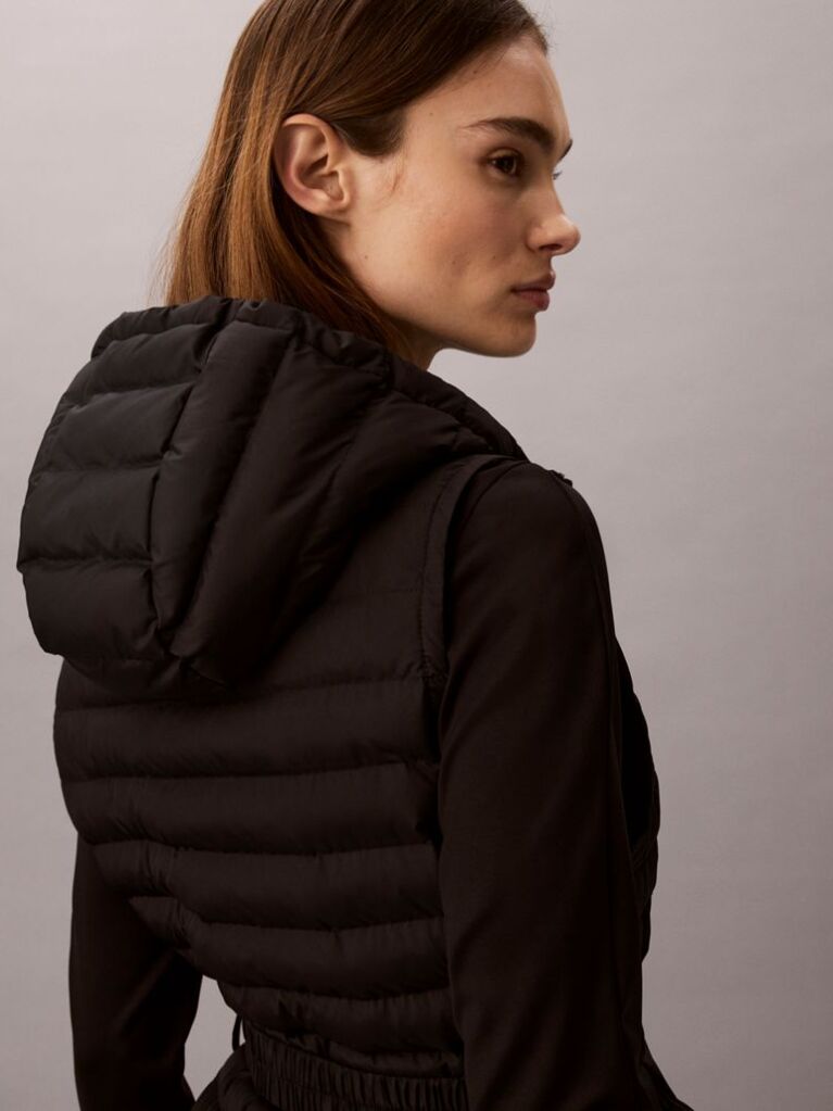 Black Ultra-Lightweight Belted Puffer Vest  Women