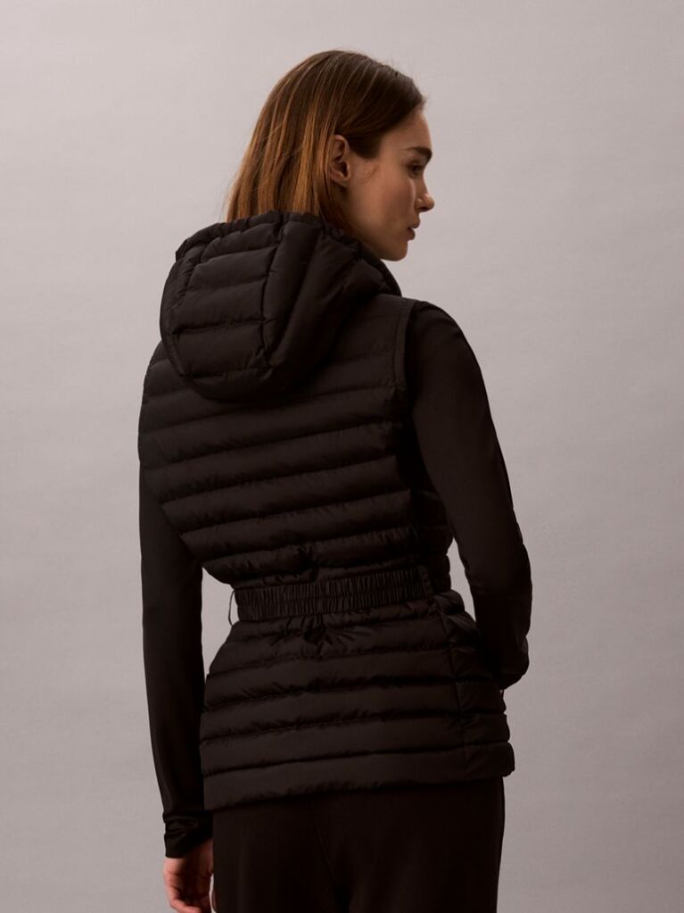 Black Ultra-Lightweight Belted Puffer Vest  Women