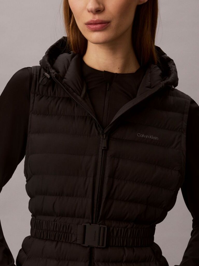 Black Ultra-Lightweight Belted Puffer Vest  Women
