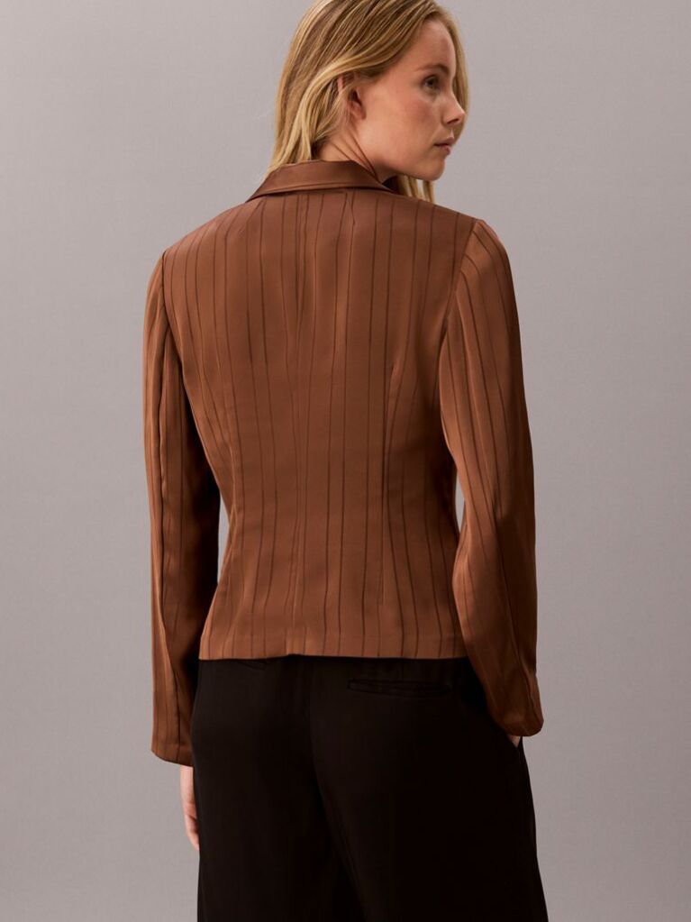 Brown Slim Fit Textured Stripe Blouse  Women