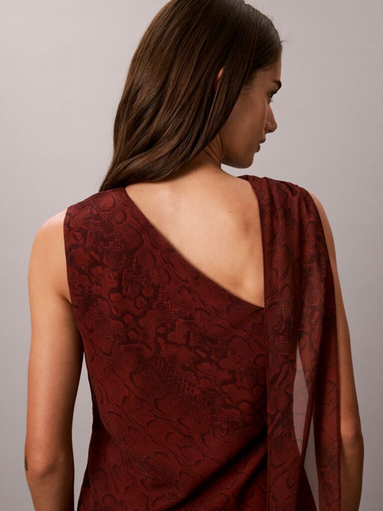 Red Chiffon Print Scarf Sleeveless Top  Women