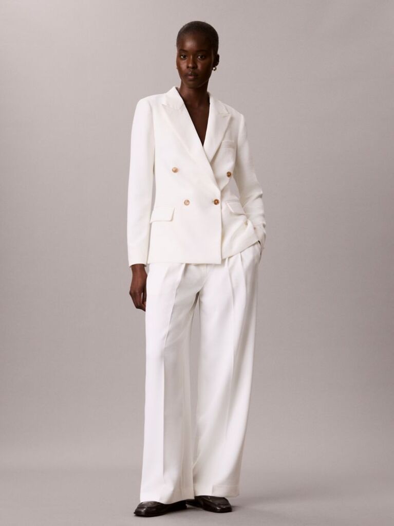White Crepe Pleated Wide Leg Trousers  Women
