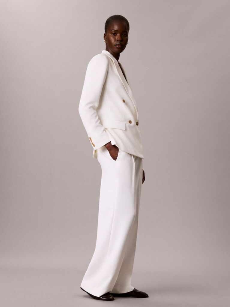 White Crepe Pleated Wide Leg Trousers  Women
