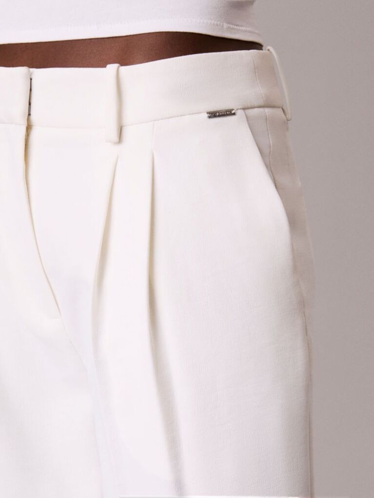 White Crepe Pleated Wide Leg Trousers  Women