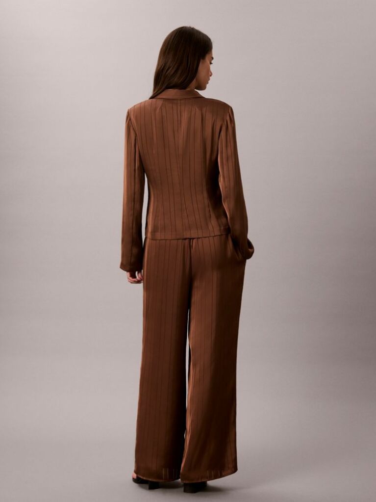 Brown Textured Stripe Wide Leg Pull-On Trousers  Women