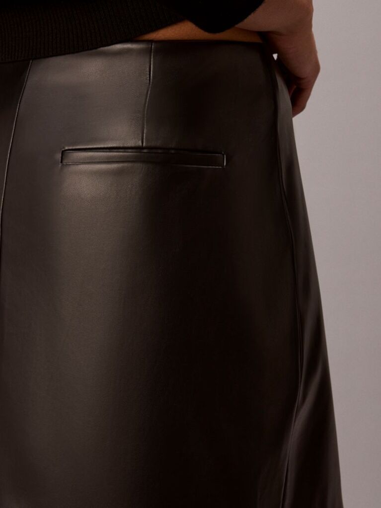 Black Faux Leather Midi Wrap Skirt  Women