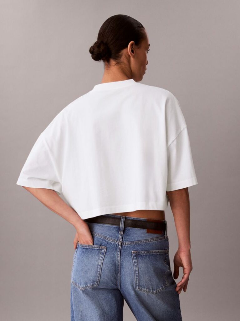 White Cropped Varsity Logo T-shirt  Women
