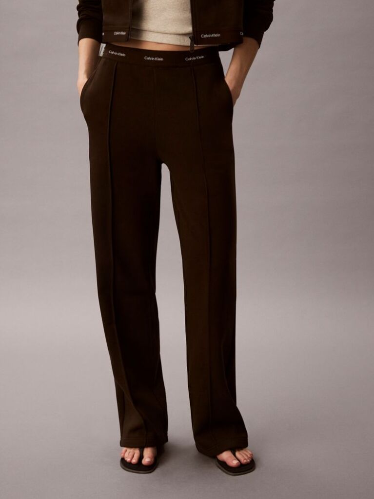 Brown Logo Waistband Wide Leg Joggers  Women