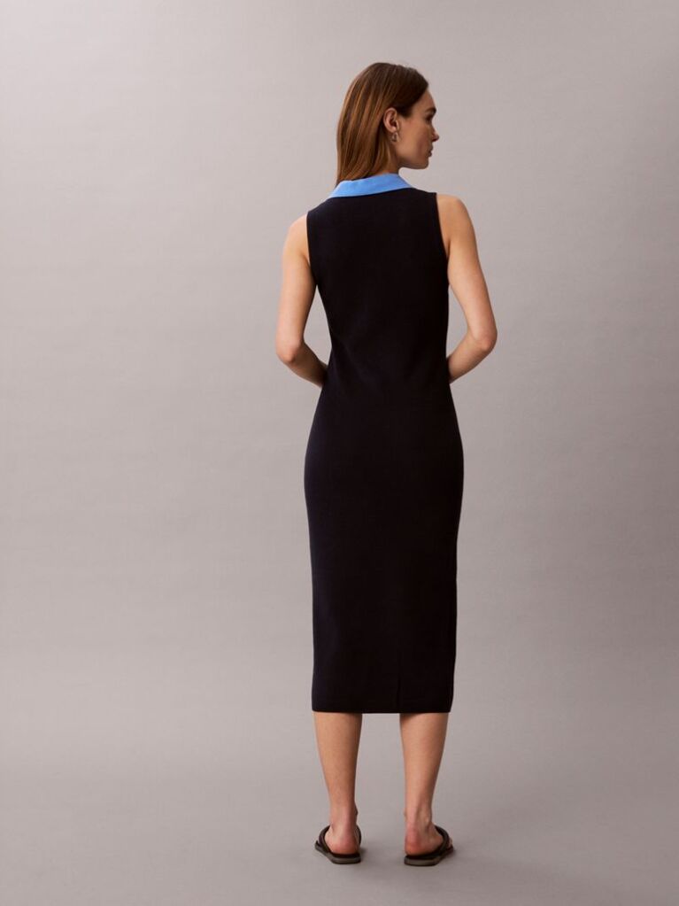 Blue Cotton Knit Sleeveless Polo Dress  Women