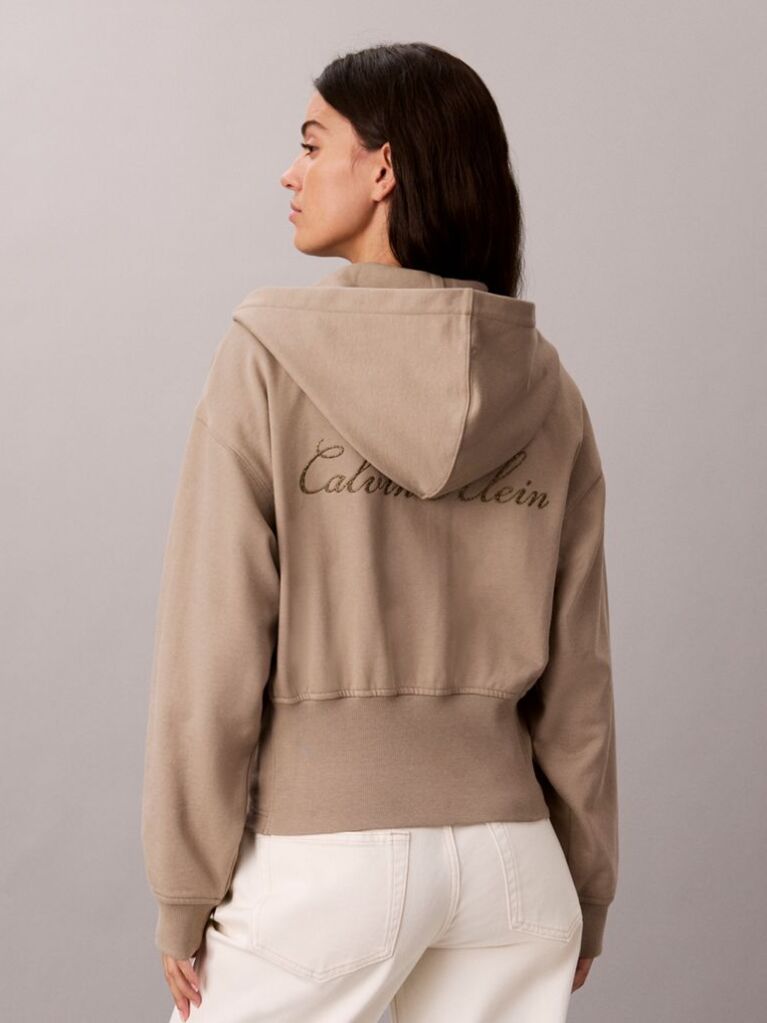 Καφέ Hoodie Με Φερμουάρ 1/4 Και Glitter Λογότυπο  Γυναίκα