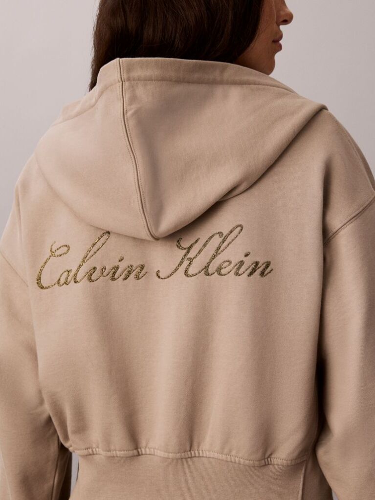 Καφέ Hoodie Με Φερμουάρ 1/4 Και Glitter Λογότυπο  Γυναίκα