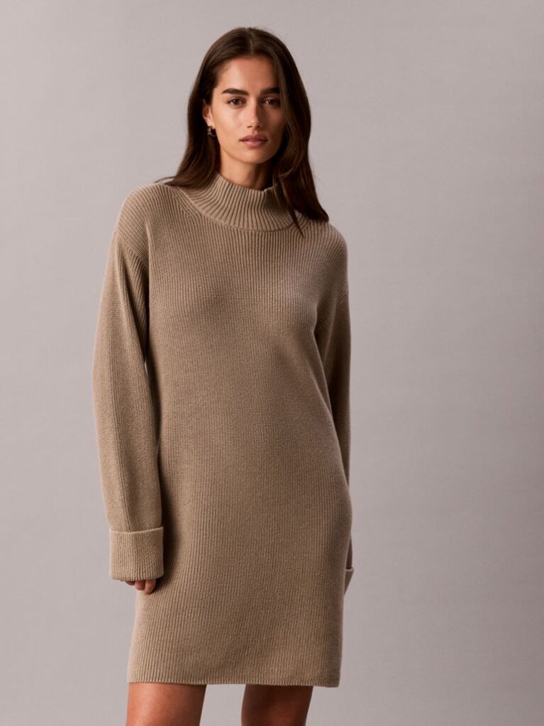 Brown Relaxed Rib Mini Dress  Women