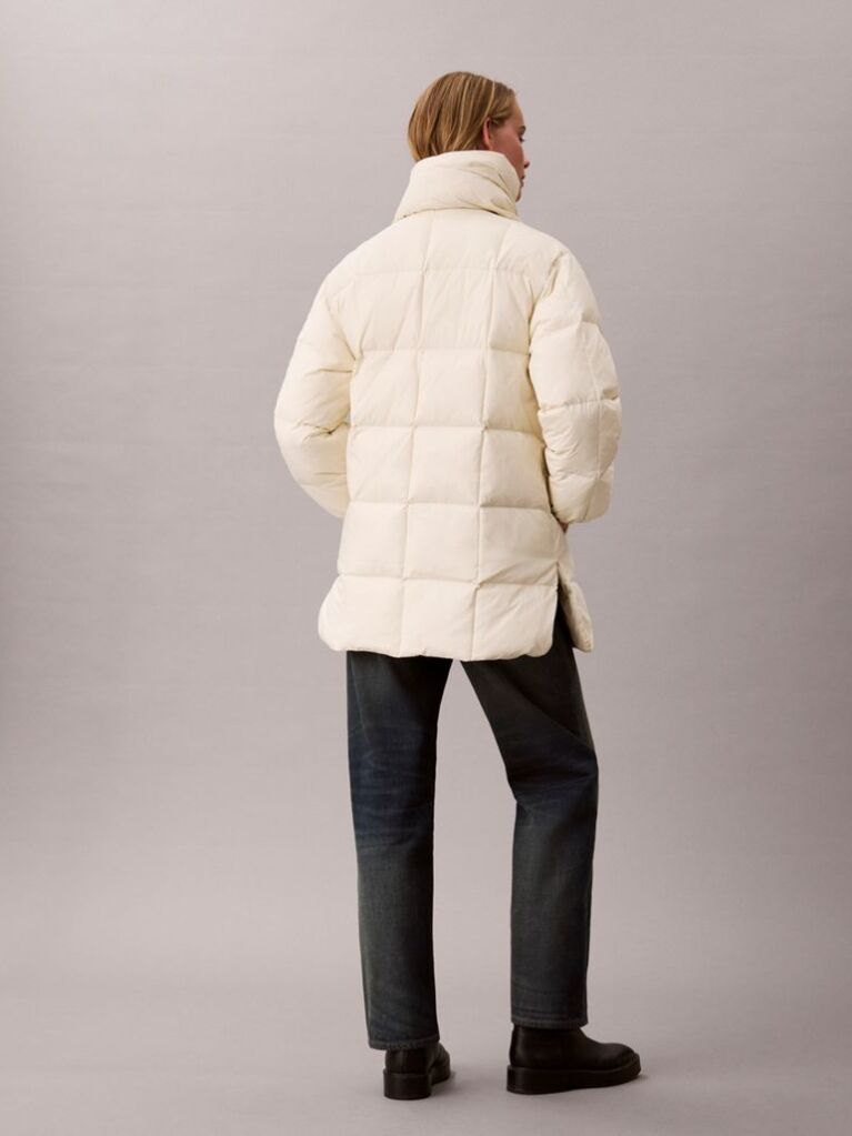 Beige Quilted Down Puffer Coat with Scarf  Women