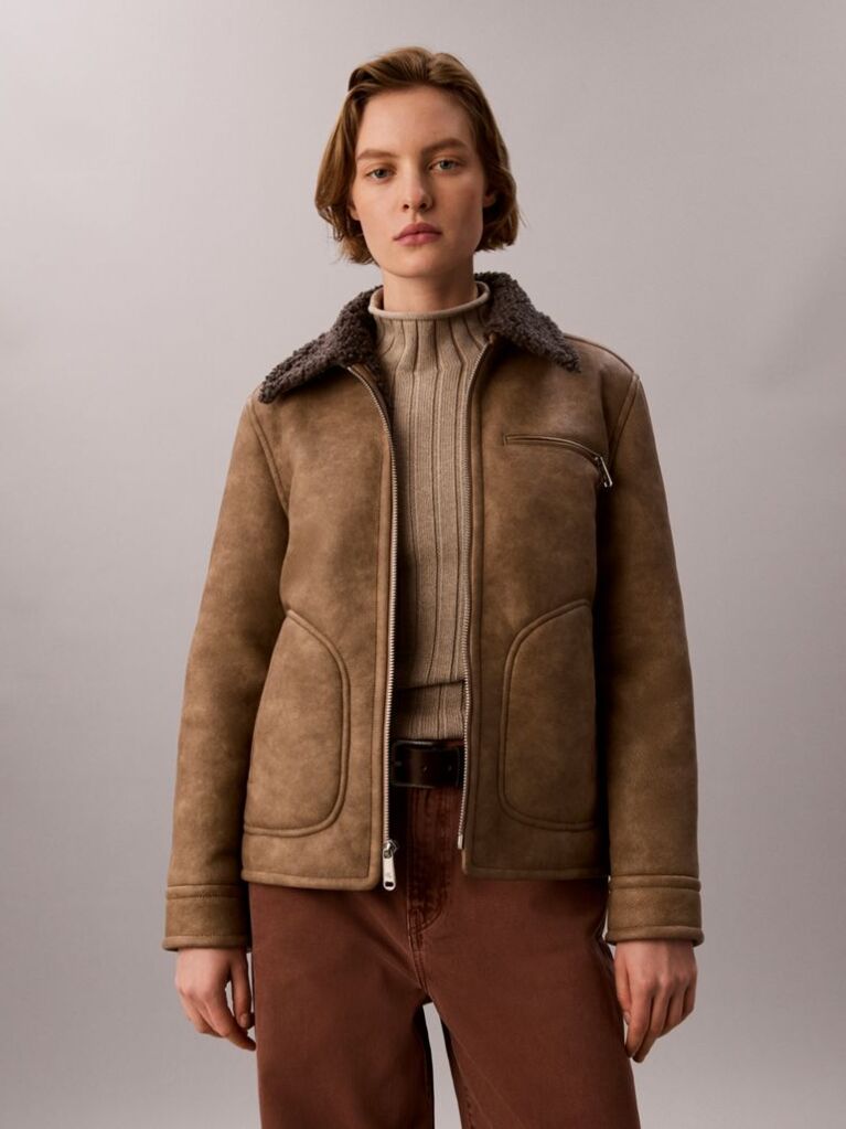 Καφέ Μπουφάν Aviator Από Συνθετικό Shearling  Γυναίκα