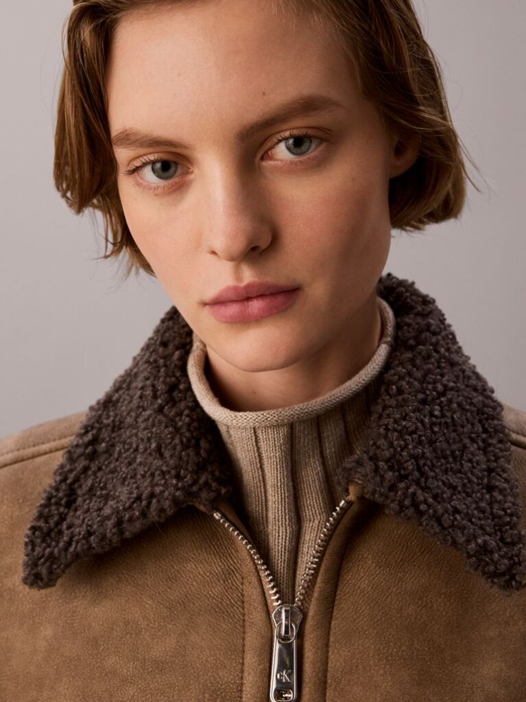 Καφέ Μπουφάν Aviator Από Συνθετικό Shearling  Γυναίκα