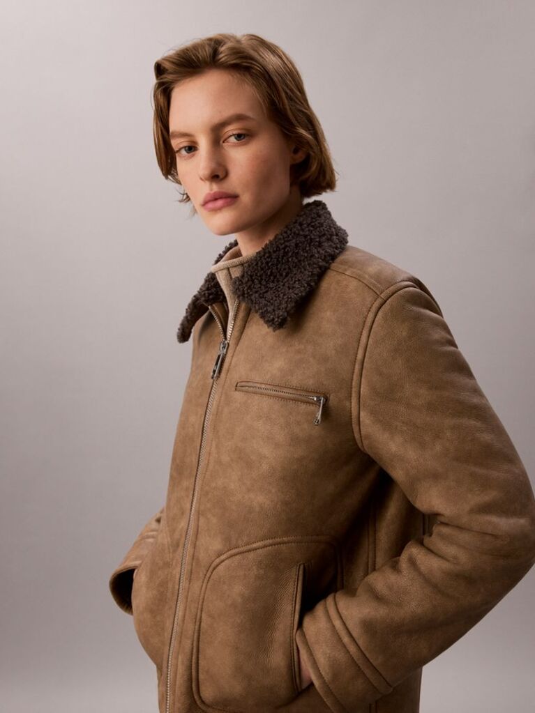 Καφέ Μπουφάν Aviator Από Συνθετικό Shearling  Γυναίκα