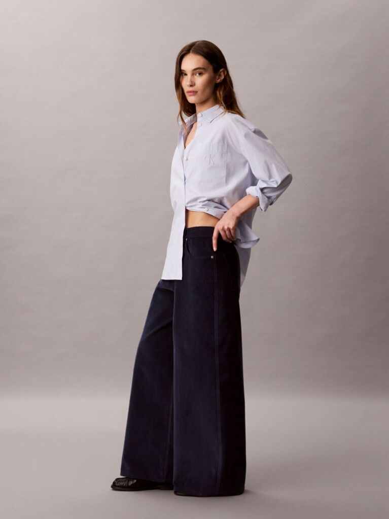 Blue Corduroy Wide Leg Trousers  Women